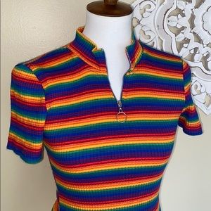 Super cute ribbed rainbow shirt with zipper